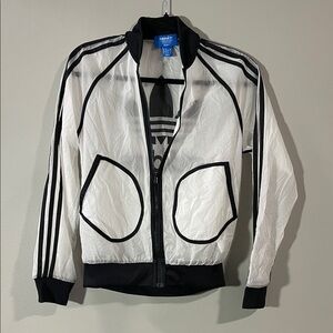 Rita Ora Adidas Women's Sheer Black and White Bomber Jacket